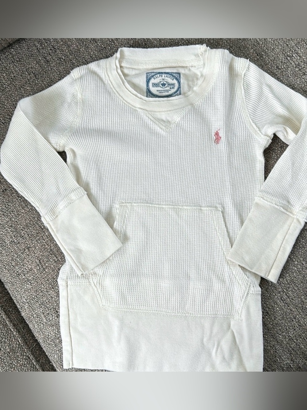 Ralph Lauren Girls White Thermal Waffle Knit Hoodie Pullover Shirt 4/4T